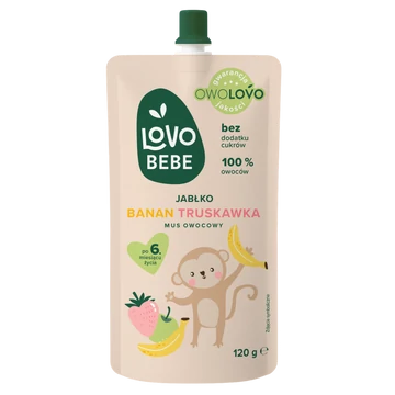 Lovo Bebe Gyümölcspüré 6h+ Alma-eper-banán 120g termékkép 120 g