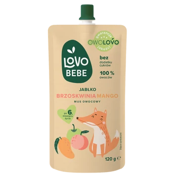 Lovo Bebe Gyümölcspüré 6h+ Alma-őszibarack-mangó 120g termékkép 120 g