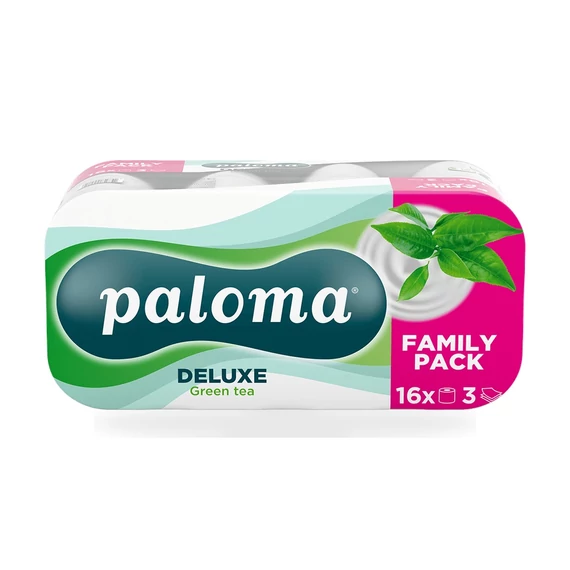 Paloma Deluxe Green Tea 3 rétegű WC papír 16 tekercses családi kiszerelésben