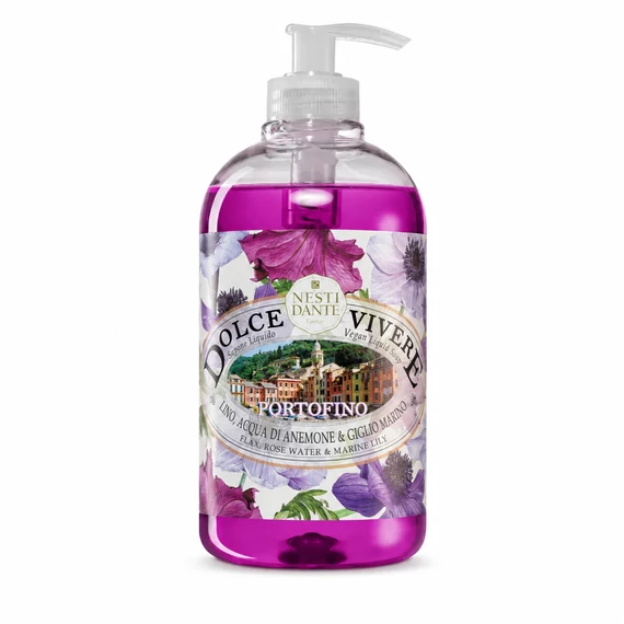 Dolce Vivere – Portofino – lenvirág, rózsavíz és tengeri liliom illattal – folyékony szappan adagolóval – PARABEN MENTES – 500 ML