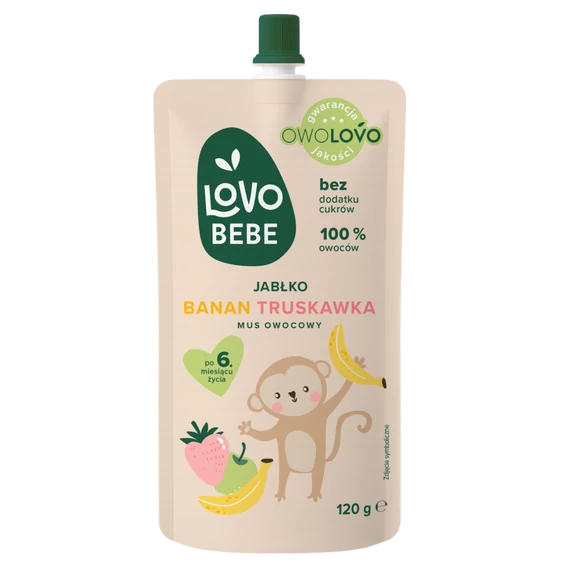 Lovo Bebe Gyümölcspüré 6h+ Alma-eper-banán 120g termékkép 120 g