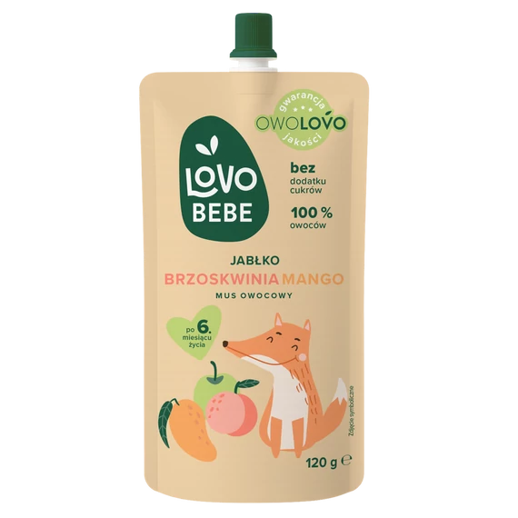 Lovo Bebe Gyümölcspüré 6h+ Alma-őszibarack-mangó 120g termékkép 120 g